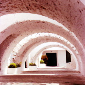 Greek Monastery arches on a sunny day.